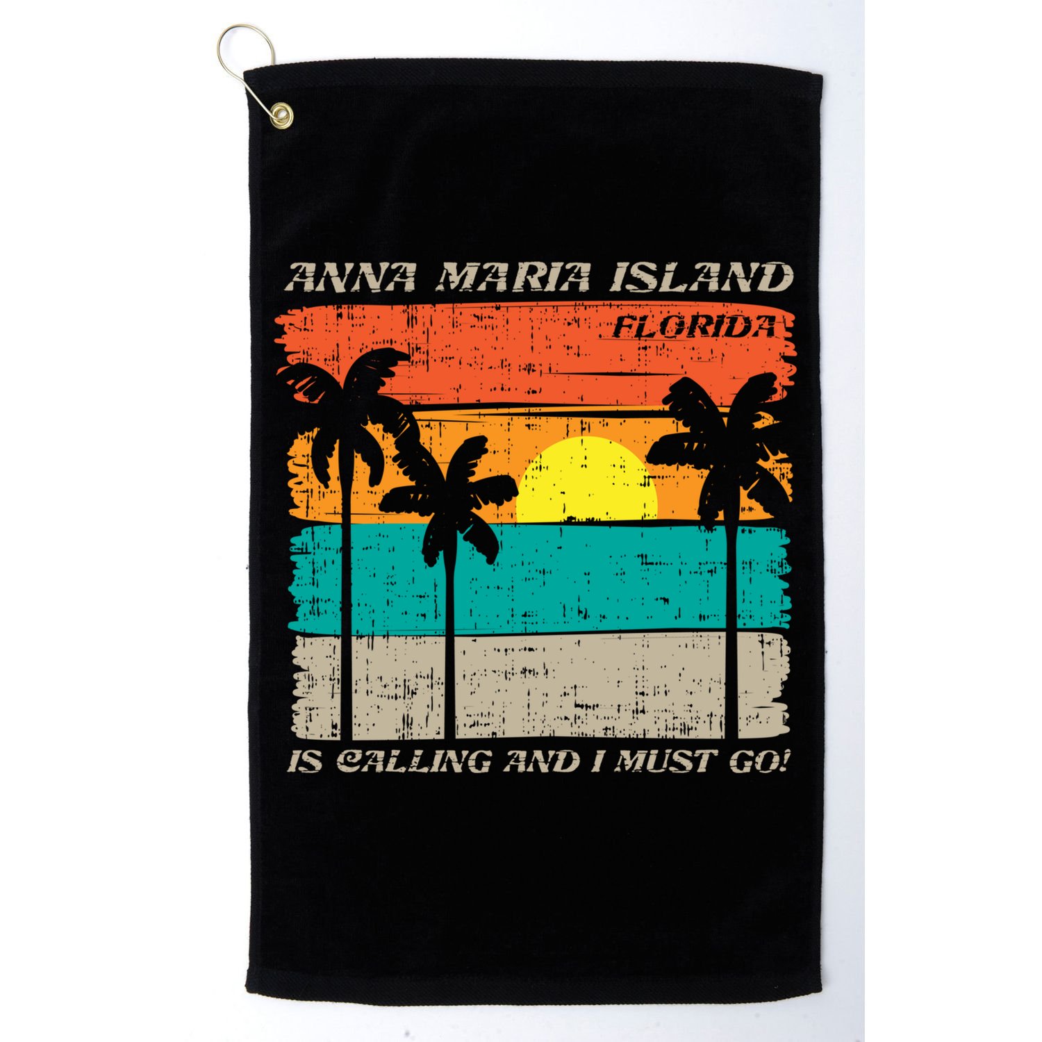 Anna Maria Island Florida Vintage Beach Retro Sunset Gift Golf Towel