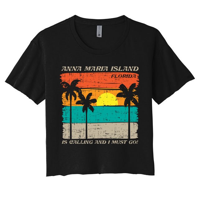 Anna Maria Island Florida Vintage Beach Retro Sunset Gift Crop Top