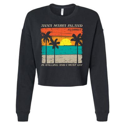 Anna Maria Island Florida Vintage Beach Retro Sunset Gift Cropped Pullover Crew
