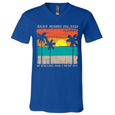 Anna Maria Island Florida Vintage Beach Retro Sunset Gift V-Neck T-Shirt