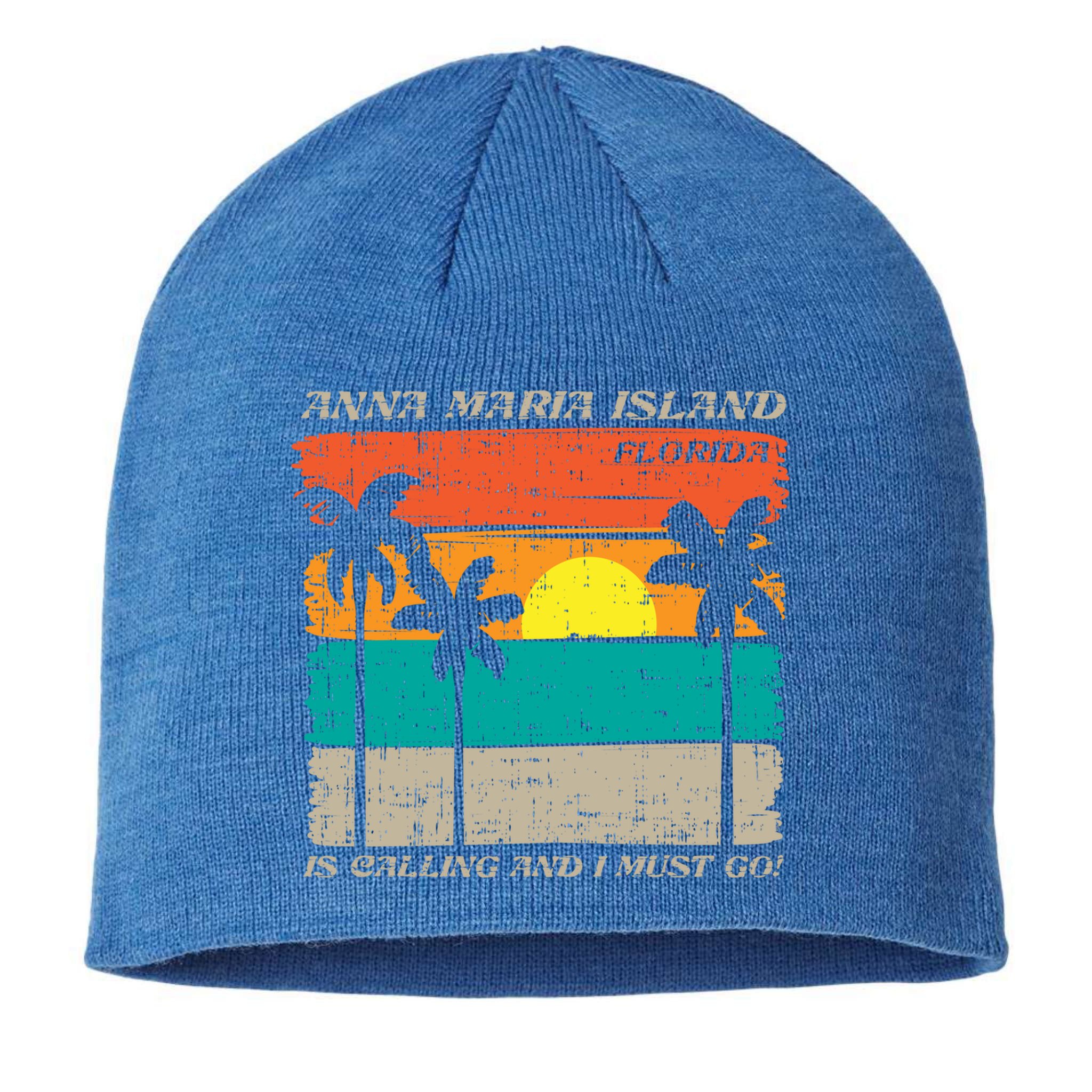 Anna Maria Island Florida Vintage Beach Retro Sunset Gift Sustainable Beanie