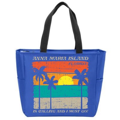 Anna Maria Island Florida Vintage Beach Retro Sunset Gift Zip Tote Bag
