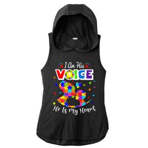 Autism Mom IM His Voice He Is My Heart Autism Awareness Ladies PosiCharge Tri-Blend Wicking Draft Hoodie Tank