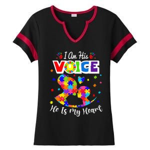 Autism Mom IM His Voice He Is My Heart Autism Awareness Ladies Halftime Notch Neck Tee