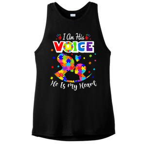 Autism Mom IM His Voice He Is My Heart Autism Awareness Ladies PosiCharge Tri-Blend Wicking Tank