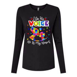 Autism Mom IM His Voice He Is My Heart Autism Awareness Womens Cotton Relaxed Long Sleeve T-Shirt