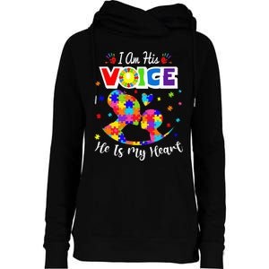 Autism Mom IM His Voice He Is My Heart Autism Awareness Womens Funnel Neck Pullover Hood