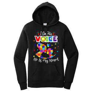 Autism Mom IM His Voice He Is My Heart Autism Awareness Women's Pullover Hoodie