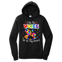 Autism Mom IM His Voice He Is My Heart Autism Awareness Women's Pullover Hoodie