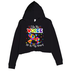 Autism Mom IM His Voice He Is My Heart Autism Awareness Crop Fleece Hoodie