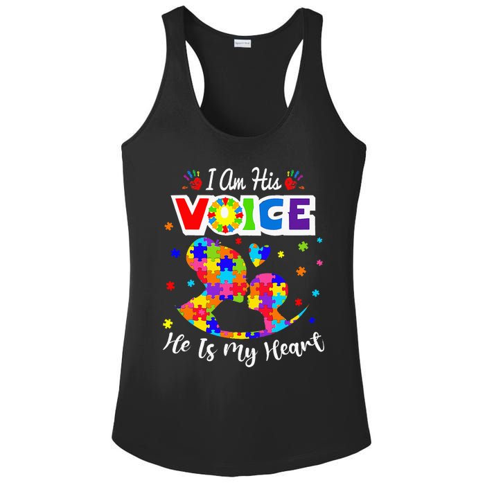 Autism Mom IM His Voice He Is My Heart Autism Awareness Ladies PosiCharge Competitor Racerback Tank