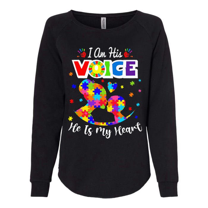 Autism Mom IM His Voice He Is My Heart Autism Awareness Womens California Wash Sweatshirt