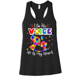 Autism Mom IM His Voice He Is My Heart Autism Awareness Women's Racerback Tank