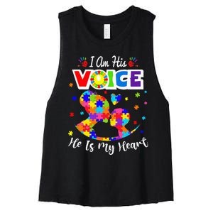 Autism Mom IM His Voice He Is My Heart Autism Awareness Women's Racerback Cropped Tank