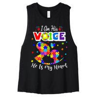 Autism Mom IM His Voice He Is My Heart Autism Awareness Women's Racerback Cropped Tank