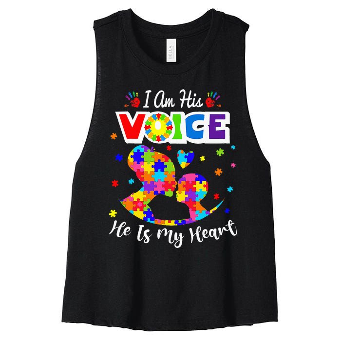 Autism Mom IM His Voice He Is My Heart Autism Awareness Women's Racerback Cropped Tank