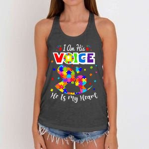 Autism Mom IM His Voice He Is My Heart Autism Awareness Women's Knotted Racerback Tank