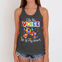 Autism Mom IM His Voice He Is My Heart Autism Awareness Women's Knotted Racerback Tank