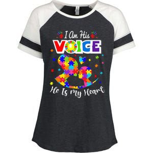 Autism Mom IM His Voice He Is My Heart Autism Awareness Enza Ladies Jersey Colorblock Tee