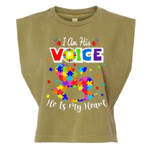 Autism Mom IM His Voice He Is My Heart Autism Awareness Garment-Dyed Women's Muscle Tee