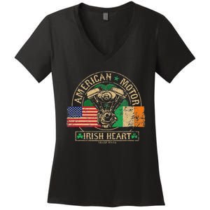 American Motor Irish Heart For Irish Bikers Women's V-Neck T-Shirt