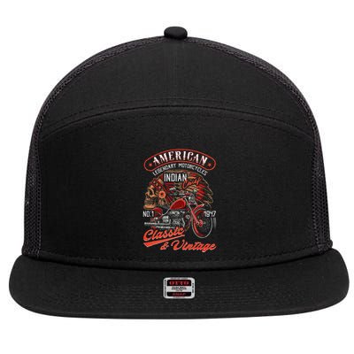 American M.O.T.O.R.C.Y.C.L.E I.N.D.I.A.N For Old Biker 7 Panel Mesh Trucker Snapback Hat