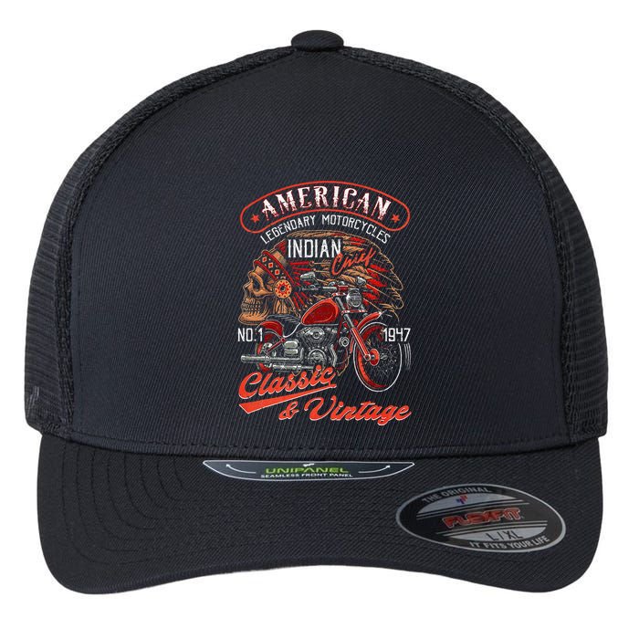 American M.O.T.O.R.C.Y.C.L.E I.N.D.I.A.N For Old Biker Flexfit Unipanel Trucker Cap