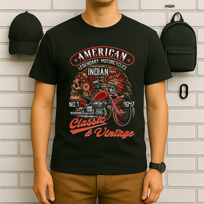 American M.O.T.O.R.C.Y.C.L.E I.N.D.I.A.N For Old Biker T-Shirt