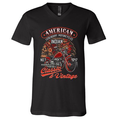 American M.O.T.O.R.C.Y.C.L.E I.N.D.I.A.N For Old Biker V-Neck T-Shirt