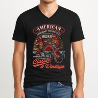 American M.O.T.O.R.C.Y.C.L.E I.N.D.I.A.N For Old Biker V-Neck T-Shirt