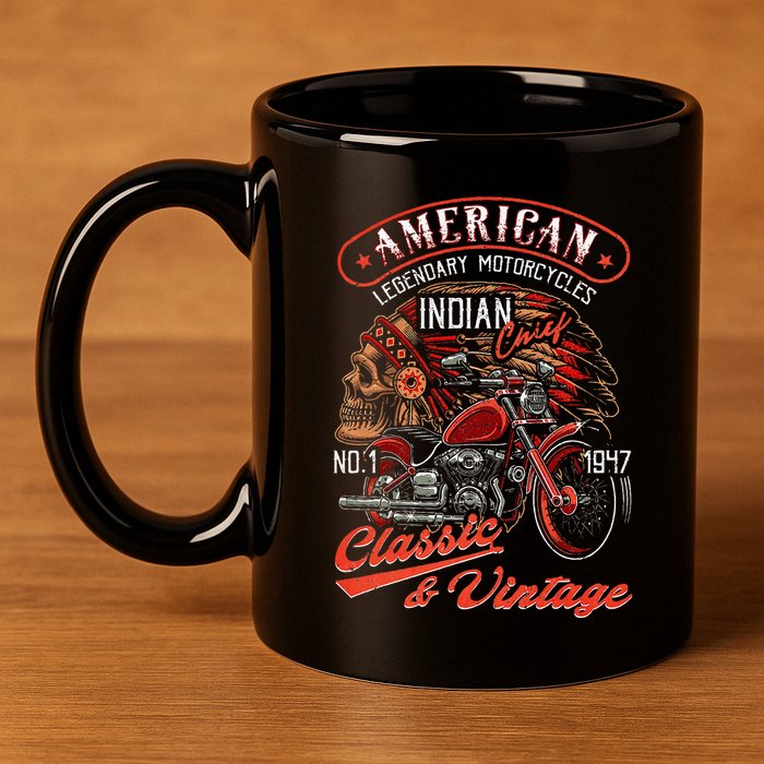 American M.O.T.O.R.C.Y.C.L.E I.N.D.I.A.N For Old Biker 11oz C Handle Ceramic Mug