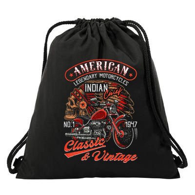 American M.O.T.O.R.C.Y.C.L.E I.N.D.I.A.N For Old Biker Drawstring Bag