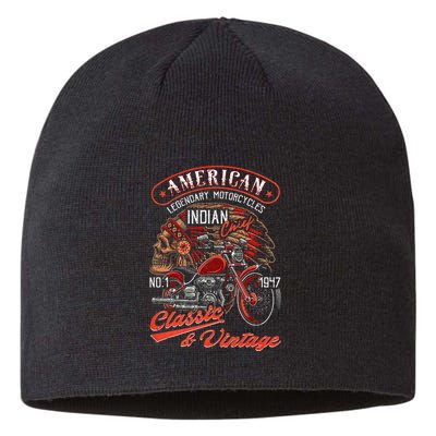 American M.O.T.O.R.C.Y.C.L.E I.N.D.I.A.N For Old Biker Sustainable Beanie