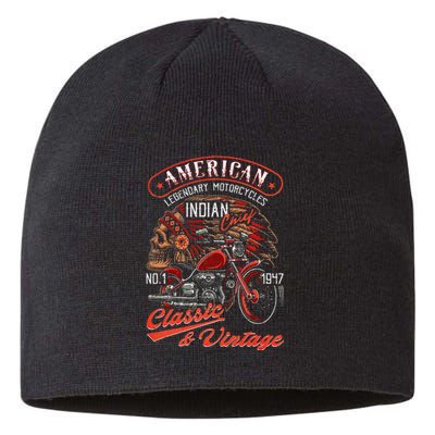 American M.O.T.O.R.C.Y.C.L.E I.N.D.I.A.N For Old Biker Sustainable Beanie