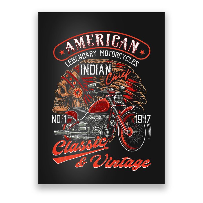 American M.O.T.O.R.C.Y.C.L.E I.N.D.I.A.N For Old Biker Poster
