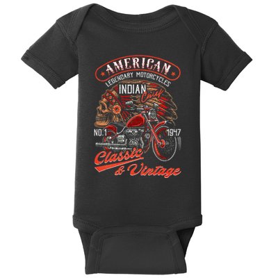 American M.O.T.O.R.C.Y.C.L.E I.N.D.I.A.N For Old Biker Baby Bodysuit