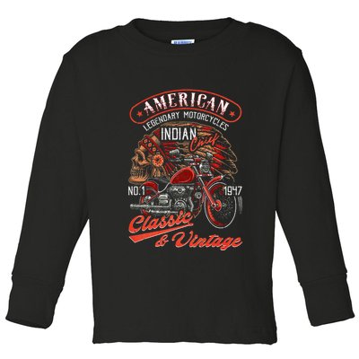 American M.O.T.O.R.C.Y.C.L.E I.N.D.I.A.N For Old Biker Toddler Long Sleeve Shirt
