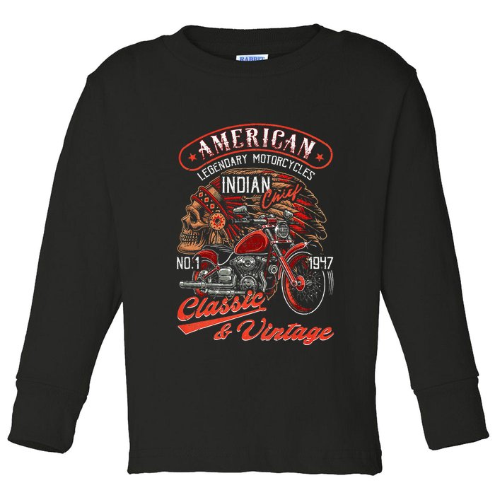 American M.O.T.O.R.C.Y.C.L.E I.N.D.I.A.N For Old Biker Toddler Long Sleeve Shirt