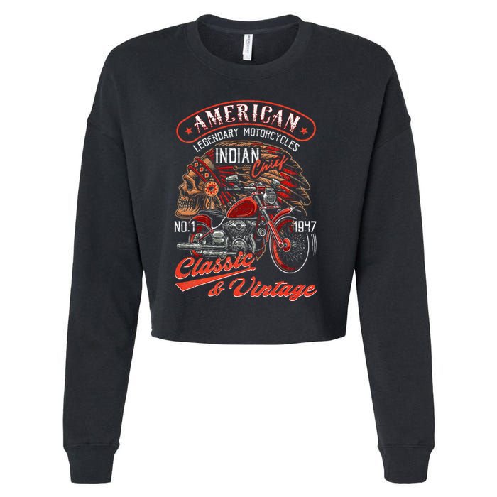 American M.O.T.O.R.C.Y.C.L.E I.N.D.I.A.N For Old Biker Cropped Pullover Crew