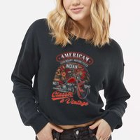 American M.O.T.O.R.C.Y.C.L.E I.N.D.I.A.N For Old Biker Cropped Pullover Crew