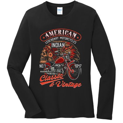 American M.O.T.O.R.C.Y.C.L.E I.N.D.I.A.N For Old Biker Ladies Long Sleeve Shirt