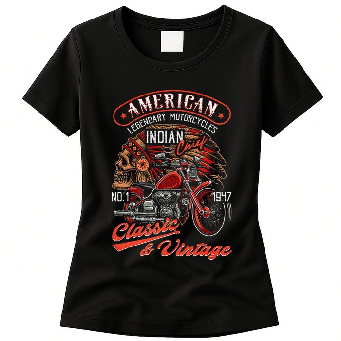 American M.O.T.O.R.C.Y.C.L.E I.N.D.I.A.N For Old Biker Womens T-Shirt