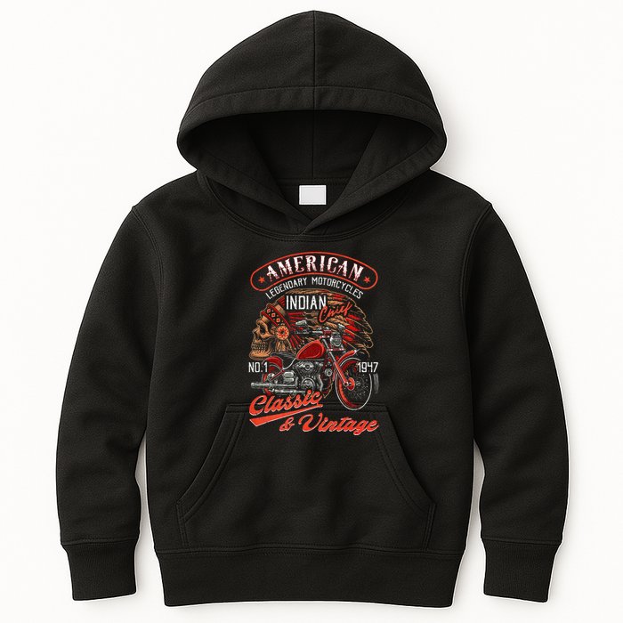 American M.O.T.O.R.C.Y.C.L.E I.N.D.I.A.N For Old Biker Kids Hoodie