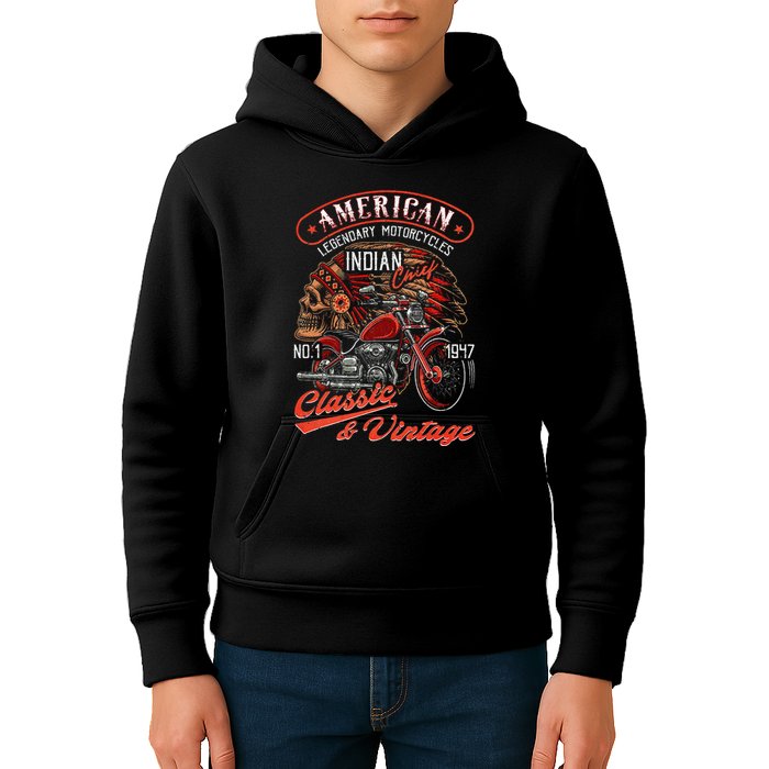 American M.O.T.O.R.C.Y.C.L.E I.N.D.I.A.N For Old Biker Kids Hoodie