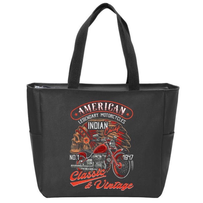American M.O.T.O.R.C.Y.C.L.E I.N.D.I.A.N For Old Biker Zip Tote Bag
