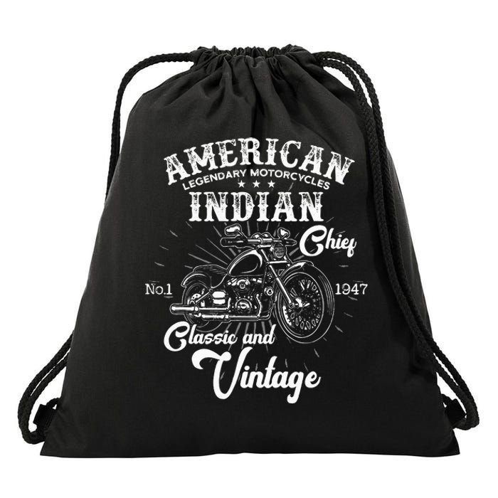 American M.O.T.O.R.C.Y.C.L.E I.N.D.I.A.N For Old Biker Drawstring Bag