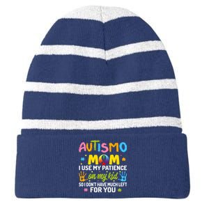 Autism Mom I Use My Patience Gift Striped Beanie with Solid Band