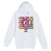 Astrology May June birthday Zodiac sign retro tie die Gemini Premium Pullover Hoodie