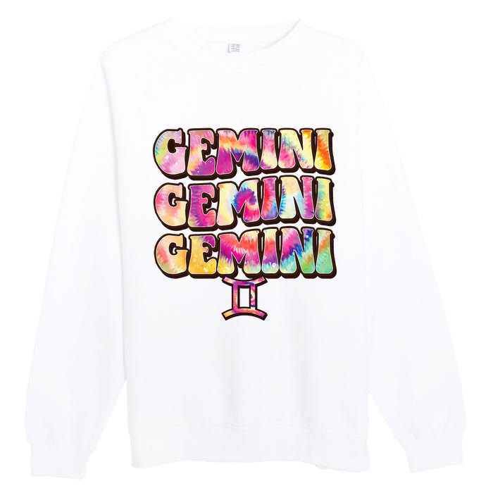 Astrology May June birthday Zodiac sign retro tie die Gemini Premium Crewneck Sweatshirt