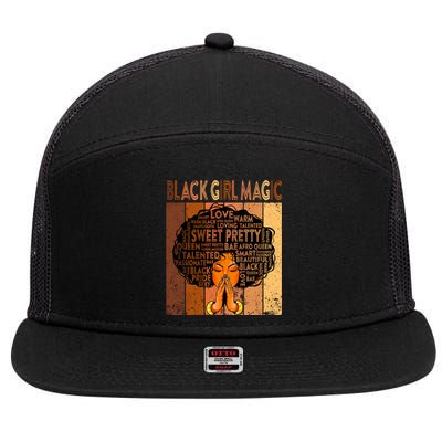 Afro Melanin Juneteenth Black History Black Magic Gift 7 Panel Mesh Trucker Snapback Hat